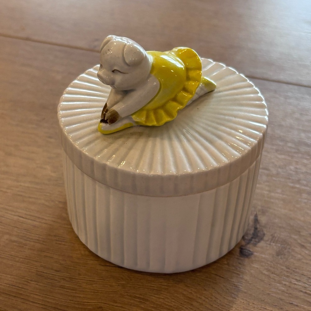 Vintage Fitz & Floyd Trinket Box Pig Ballerina Yellow Tutu